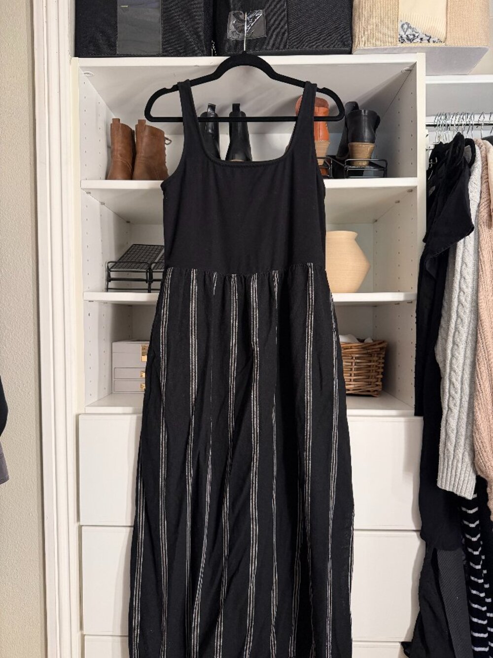 Lou & Grey Black & Striped Maxi Pocket Dress Size L